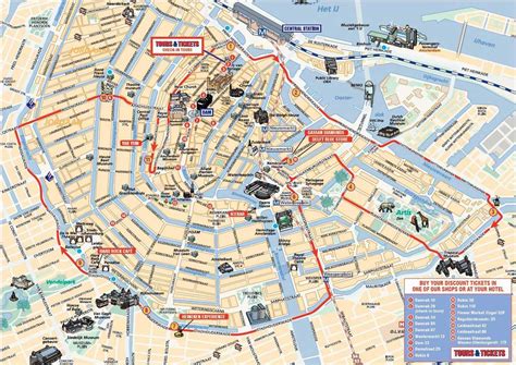 Mapa del centro de Ámsterdam con ubicaciones de cafeterías