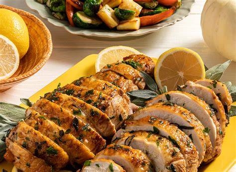 Muslos de pavo marinándose con limón y hierbas