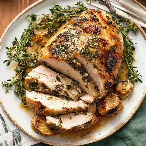Pavo untado con mantequilla de hierbas antes de hornear