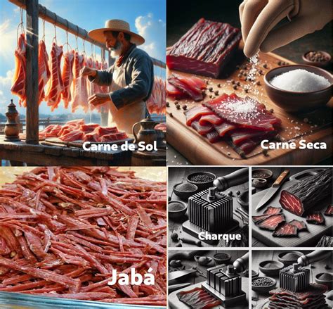Diagrama comparativo de carne-de-sol, carne seca y charque