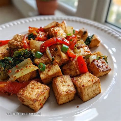 Especias de curry y tofu salteado