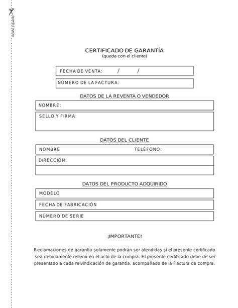 Certificado de garantía de producto
