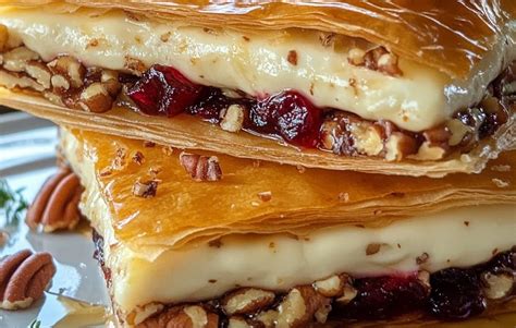 Capas de masa filo, chocolate y nueces