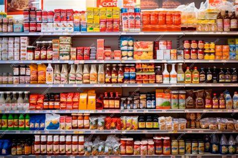 Estante de supermercado con diversos productos alimenticios.