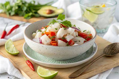Plato de ceviche de bacalao fresco
