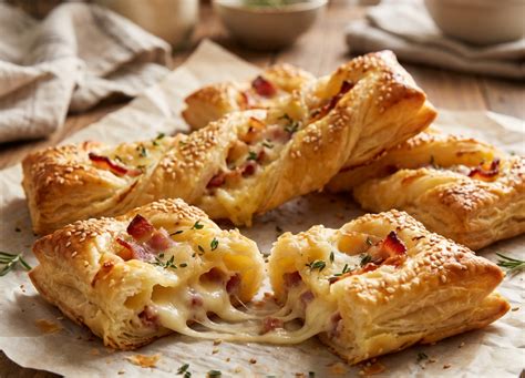 Variedad de hojaldres con bacon y queso