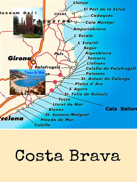 Mapa de la Costa Brava con sus principales localidades turísticas