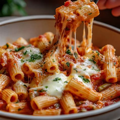 Plato de pasta con mozzarella fundida