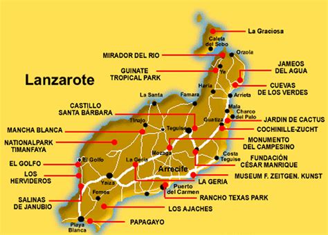 Mapa de Lanzarote con puntos de interés