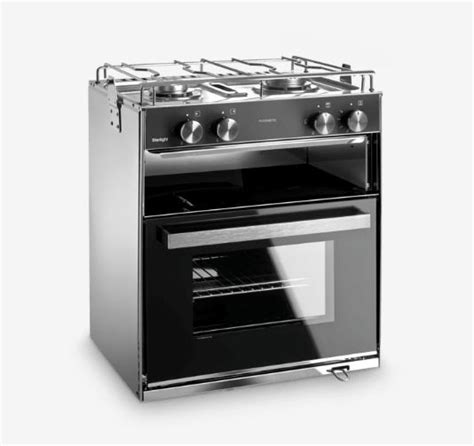 Horno de cocina a gas Midland con dos fuegos en un entorno de camping