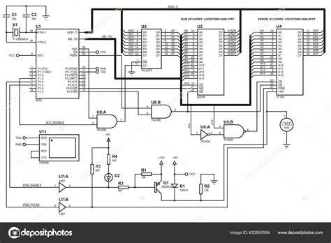 Esquema de un circuito electrónico o un diagrama de flujo de datos