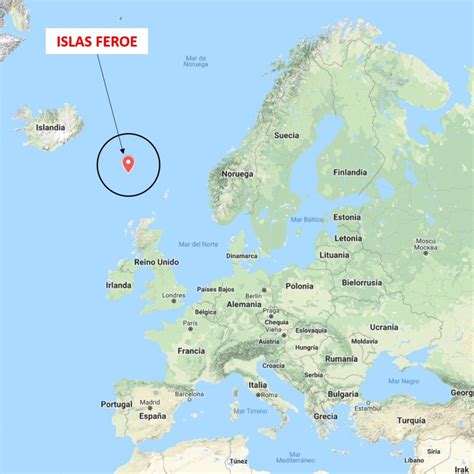 Mapa de las Islas Feroe en el Atlántico Norte