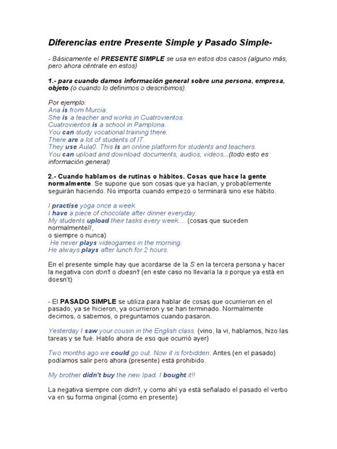 Comparación de uso entre Presente Simple y Pasado Simple