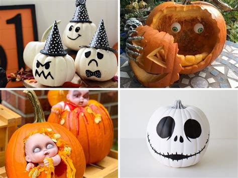 Calabazas decoradas para Halloween con diferentes expresiones