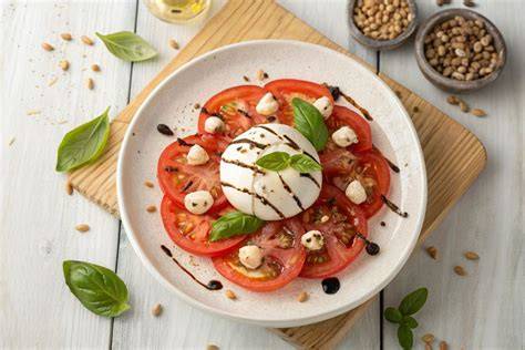 Carpaccio de pepino con burrata y tomate