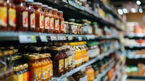 Variedad de salsas agridulces en un estante de supermercado asiático