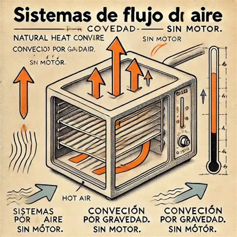 Esquema de un horno de convección con la circulación del aire caliente