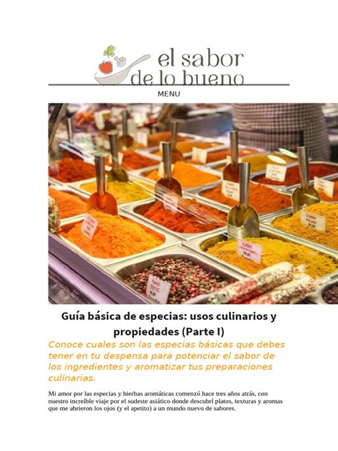 Cuadro comparativo de usos culinarios de especias