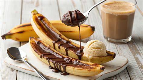 Chocolate fundido y plátanos cortados