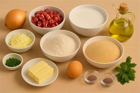 Ingredientes básicos para croquetas: leche, harina, mantequilla y el ingrediente principal (jamón, pollo, setas, etc.)