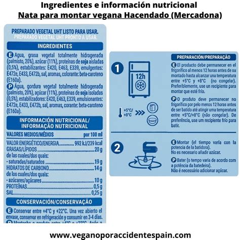 Tabla nutricional de la nata vegetal Decor Up