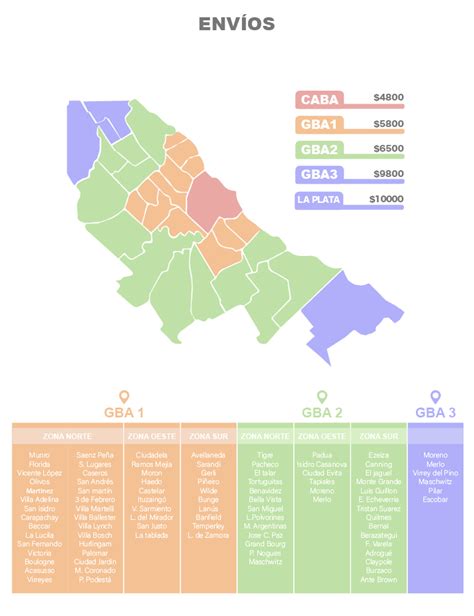 Mapa de zonas de envío para productos de repostería
