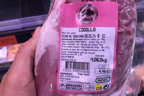 Etiqueta nutricional de codillo de cerdo