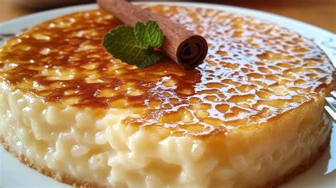 Tarta de arroz con leche decorada con canela