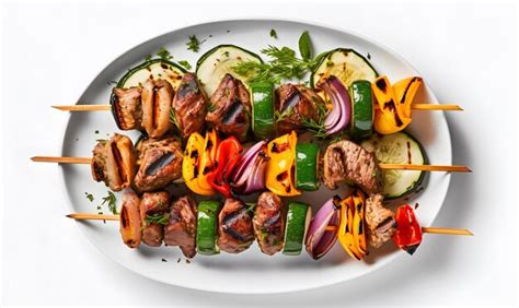 Brochetas de cordero con verduras