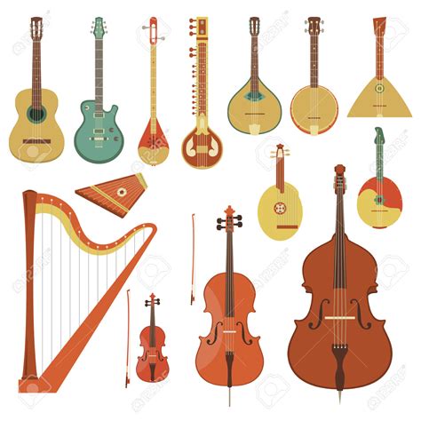 Ilustración de varios instrumentos de cuerda con calabazas como resonadores