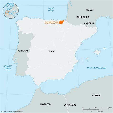 Mapa de España con Guipúzcoa resaltada