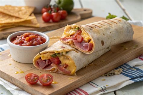 Burritos de jamón y queso cortados por la mitad