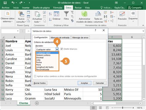 Configuración de reglas de validación de datos en Excel