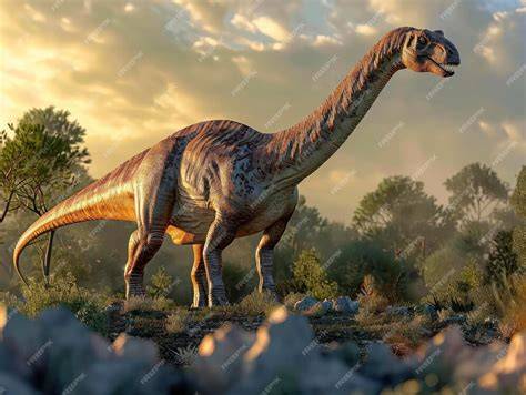 Reconstrucción artística de un Brontosaurio en su hábitat natural