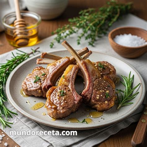 Chuletas de cordero marinándose con hierbas aromáticas
