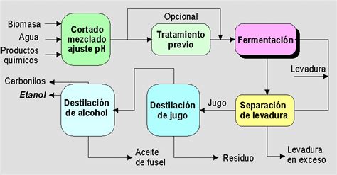 Esquema del proceso de fermentación de azúcares a etanol