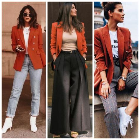 Diferentes combinaciones de ropa con un blazer rojo