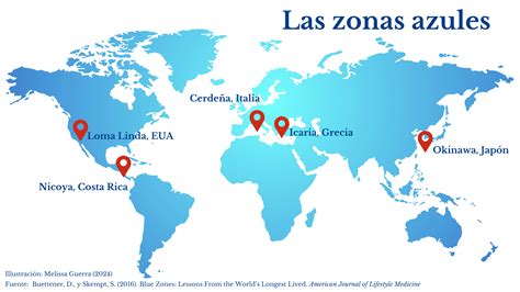 Mapa de las Zonas Azules del mundo, incluyendo Okinawa