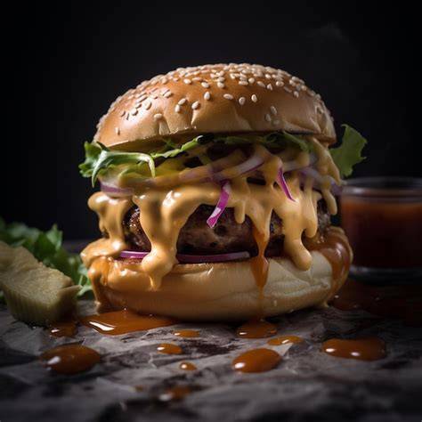 Fotografía de una hamburguesa gourmet variada y apetitosa