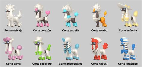 Ilustración de Furfrou con diferentes cortes de pelo