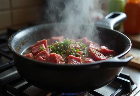Carne dorándose en la olla