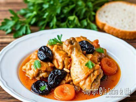 Pollo con ciruelas servido en un plato