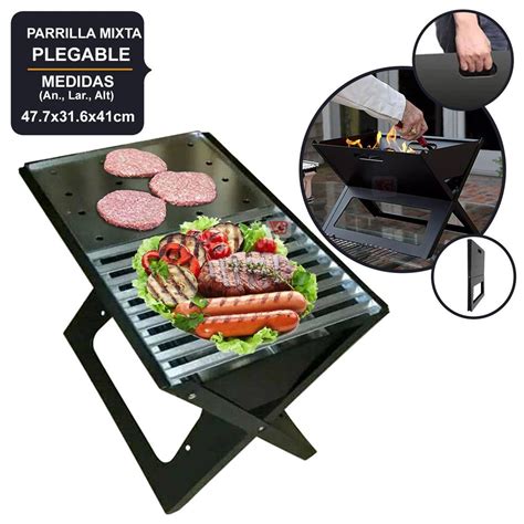 Parrilla portátil plegable en un entorno de camping