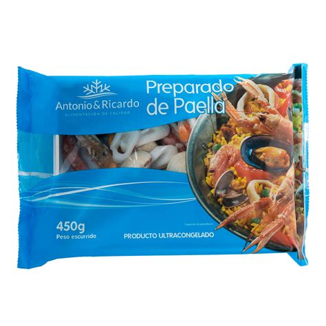 Etiqueta nutricional de un preparado de paella congelado
