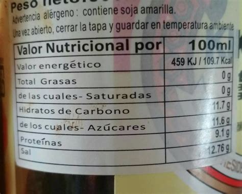 tabla nutricional de la salsa de soja