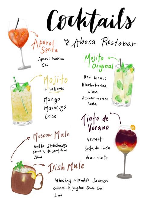 Carta de cócteles de Brasserie Antoinette