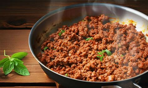 Carne molida cocinándose en una sartén con especias