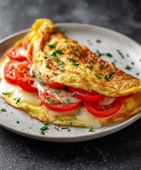 Omelette con tomate recién preparado