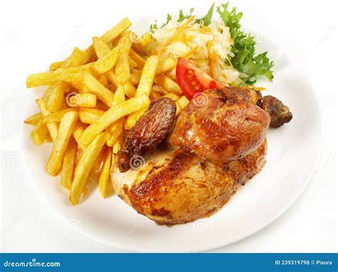 Pollo asado con patatas fritas