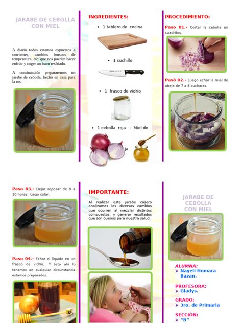 Infografía sobre cómo preparar un jarabe casero de cebolla y miel